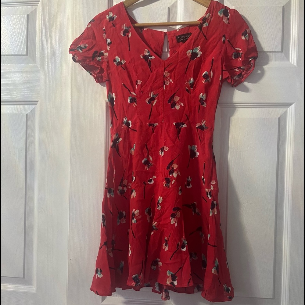 Red floral TopShop dress size 4